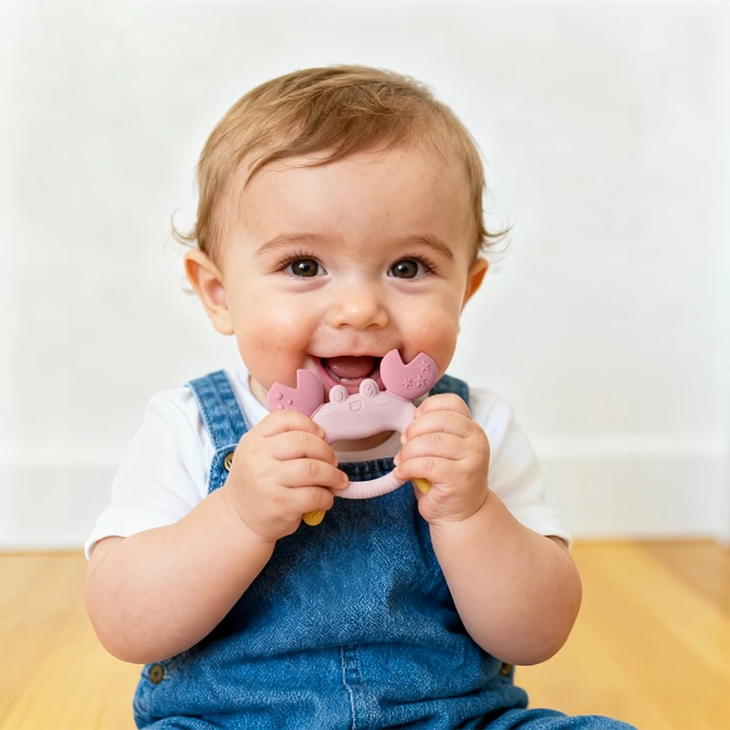Silikon Baby Beißring Baby Spielzeug 0 bis 12 Monate BPA FREI Kauen Zahnen Spielzeug Krabbe Mehrfarbige Beißring Reborn Silikon Spielzeug geschenk – Detail 6