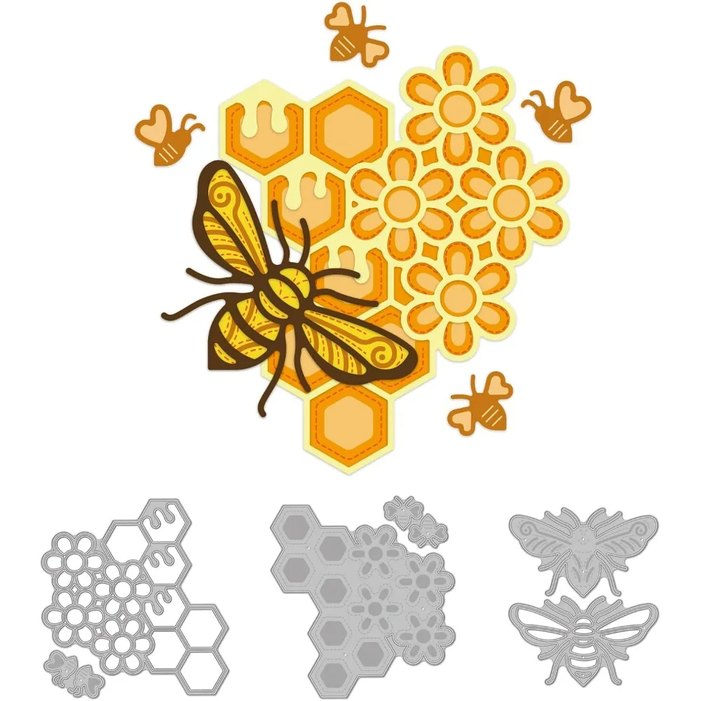 4Pcs Honeybee Cutting Dies Metal Hive Flowers Bee Die Cuts Embossing Stencils Template for Paper Card Making Decoration DIY