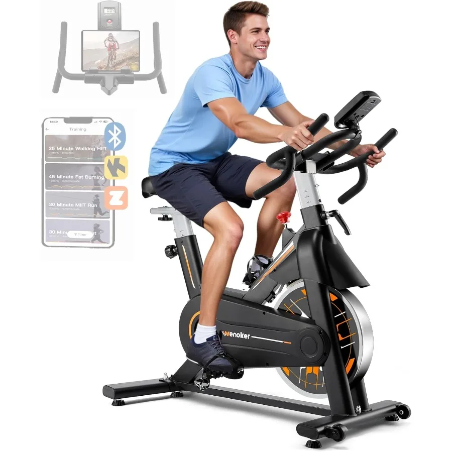 

Exercise Bike Wenoker Stationary Bike for Home App Supported Indoor Bike with Silent Belt Drive Heavy Flywheel Multi-grips Hand