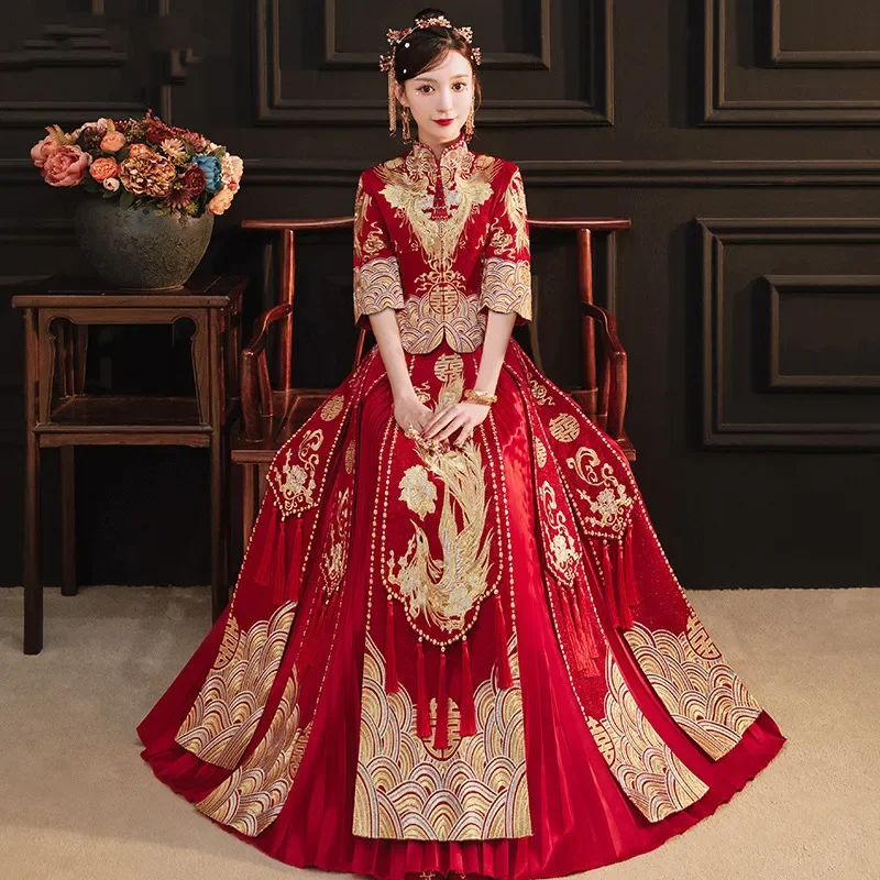 Lovers Embroidery Wedding Costume Cheongsam Chinese Style Marriage Set Bride Bridegroom Toast Clothing Large Size 5XL 6XL