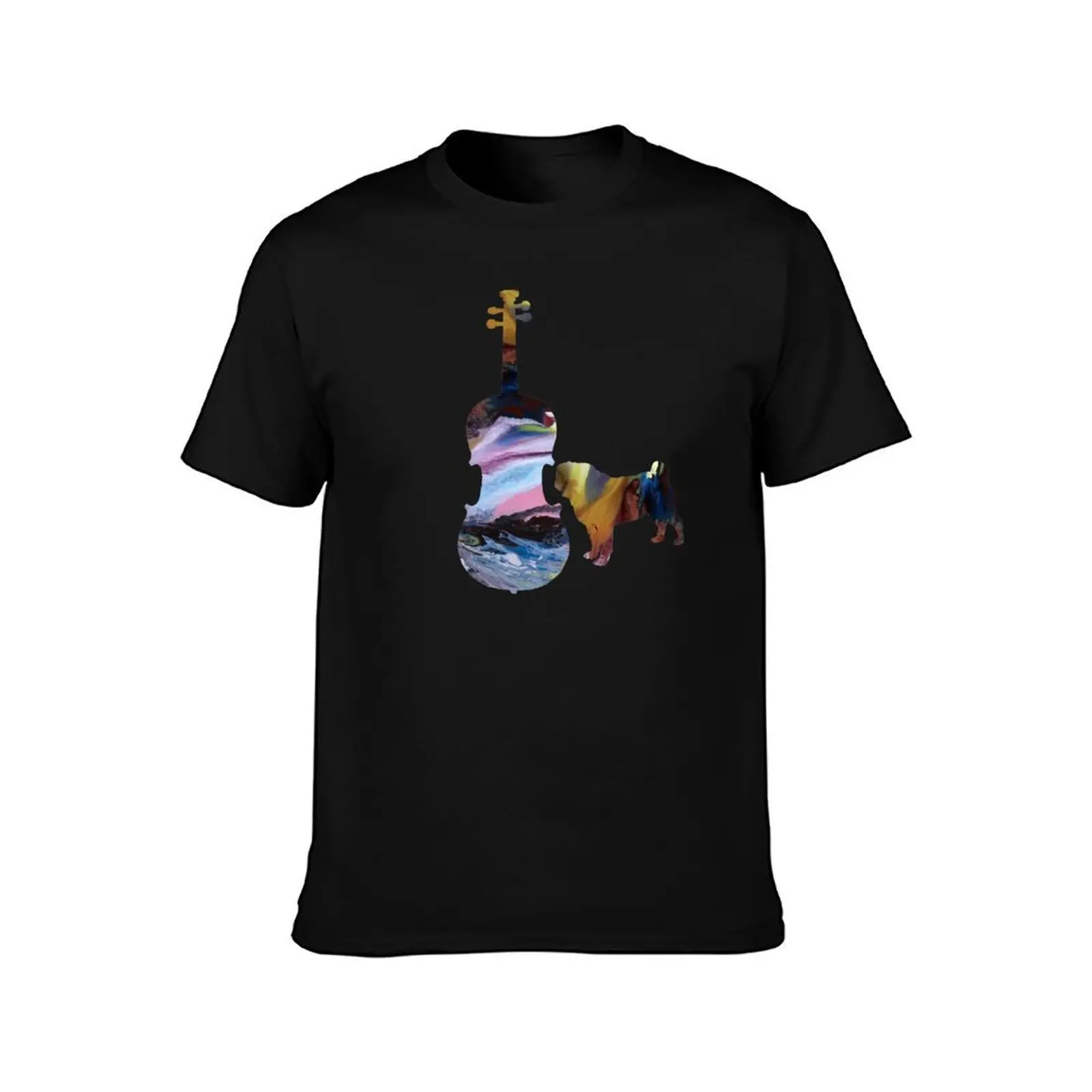 Viola Pug Art T-Shirt, Summer Casual Cotton Tee, Oversized Streetwear Tops, Vintage Graphic Print, Loose Fit Short Sleeve