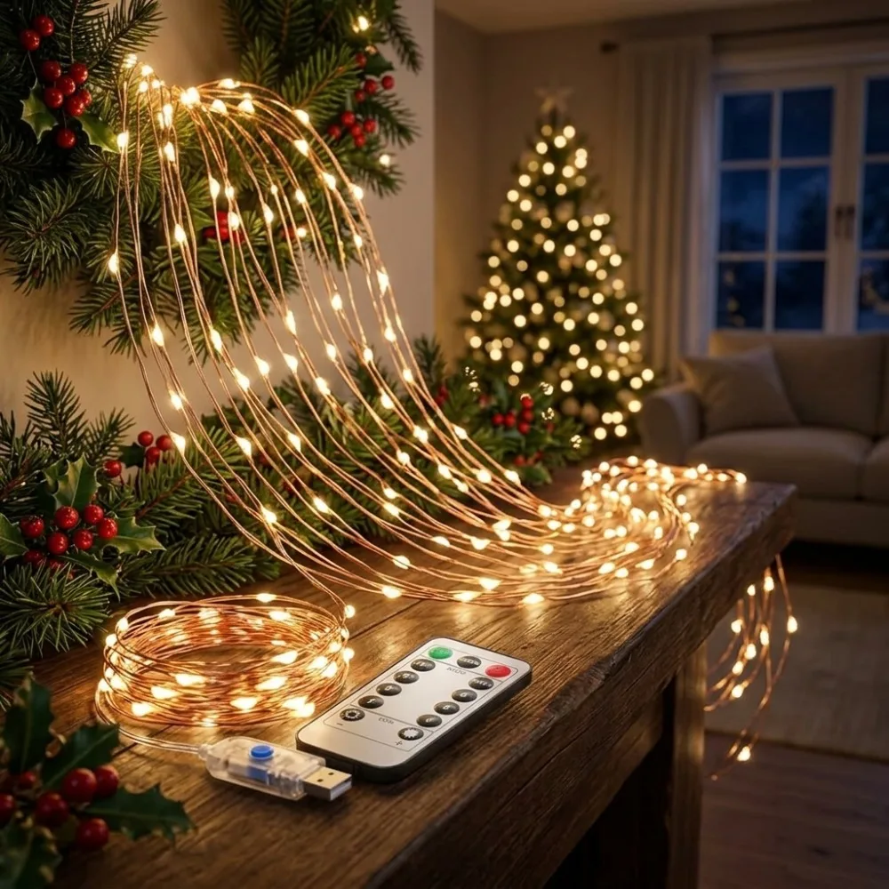 USB Copper Wire Lights Remote Control 8 Modes Multicolor for Christmas Weddings Parties Homes Windows Balcony Yard Festive Decor