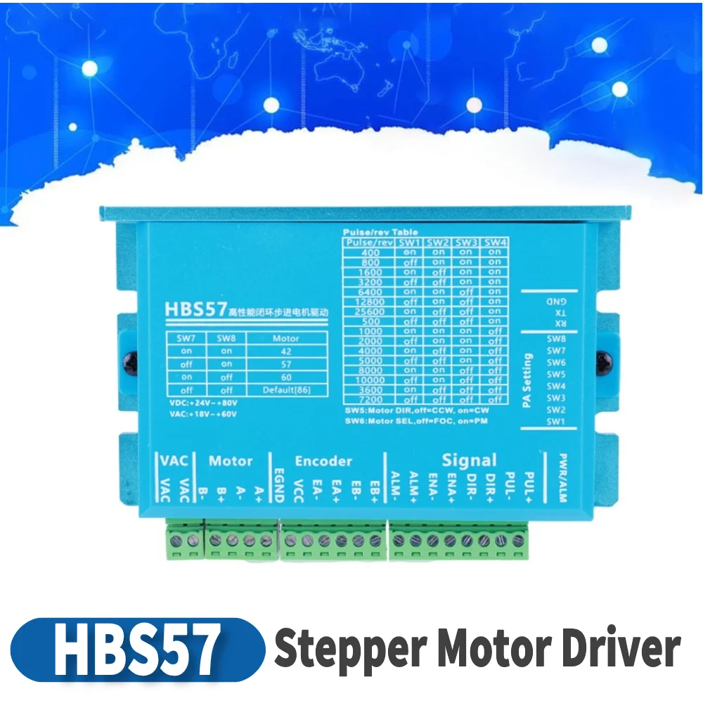 HBS57 Stepper Motor Driver AC20-80V/DC24-70V Stepper Motor Driver Controller Encoder 1000 Lines for Nema23/Nema24 Stepper Motor