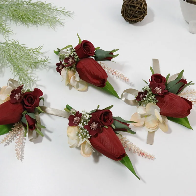 Wit Boutonniere Bruiloft Accessoires Handgemaakte Bruid Bloemen Bruidsmeisje Broche Pinnen Corsage Bruiloft