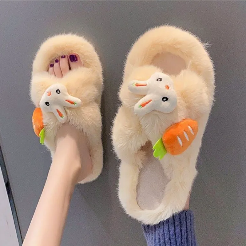 2024 Fall and Winter Plush Women's Indoor Slippers Home Lazy Slippers Anti-slip Durable Fashionable Warm Sandal Slippers