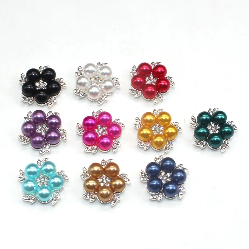 10 pcs22 * 22mm bottone di perle di strass in metallo poli-colore, accessori per bottoni circolari alla moda abbigliamento per camicie, cappello,