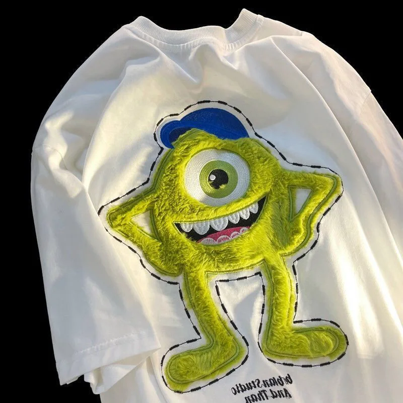 

Cartoon Mike Wazowski Monsters, Inc. T-Shirt Top Summer Casual Plus Size Women's Short Sleeve Mr.Q Hip Hop Streetwear Top