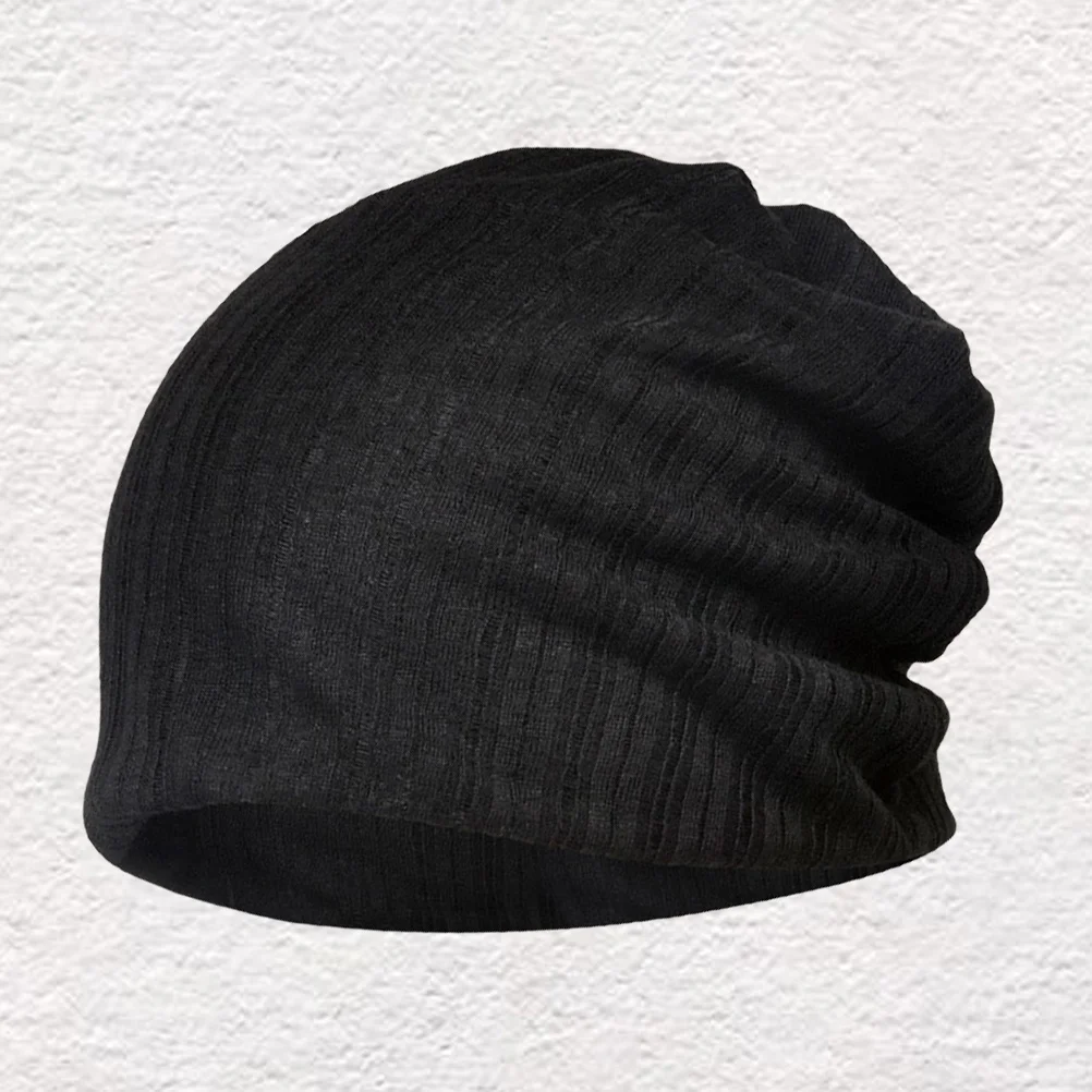 

1pc Cotton Cap Turbano Turban Beanie Neckerchief Beanie Neckerchief Hat Scarf For Outdoor Hiking Running Riding Wear Black