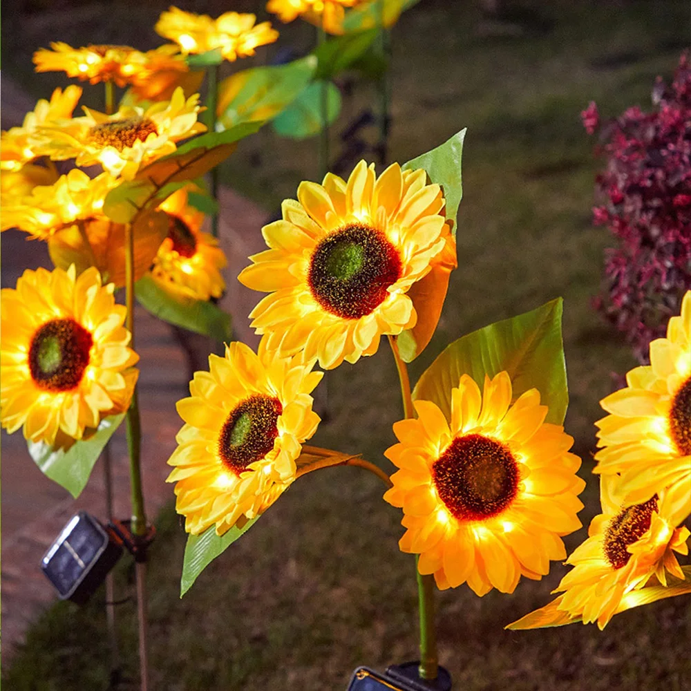 1/3 cabeza LED solar girasol exterior césped de exterior luz IP65 impermeable jardín césped luces de noche paisaje lámpara decorativa hogar