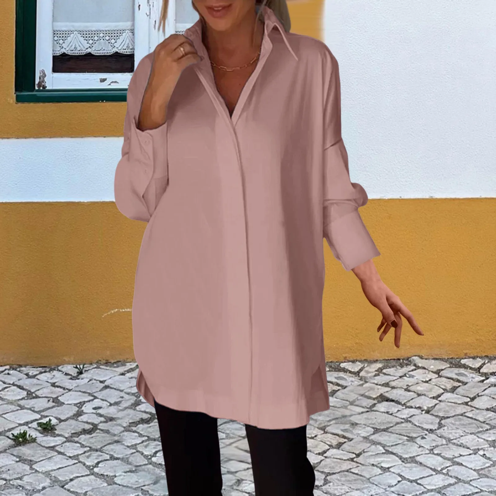 Camisas de manga larga para mujer, jersey de moda coreana, Color sólido, suelto, informal, elegante, blusa para ir al trabajo, Tops para mujer, ropa de calle