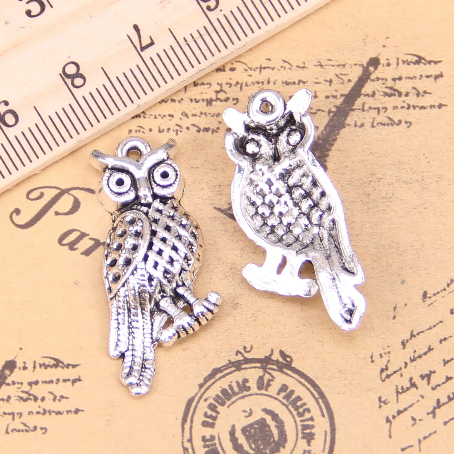 48pcs Jewelry Charms owl standing branch 33x15mm Antique Silver Plated Pendants Making DIY Handmade Tibetan Silver Jewelry