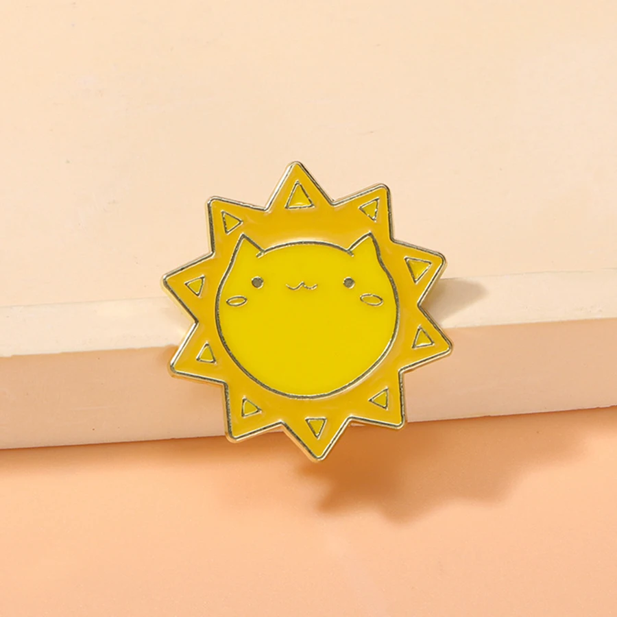 Cute Cartoon Sun Cat Enamel Brooch Creative Animal Lapel Pin Badge Backpack Clothing Hat Accessories