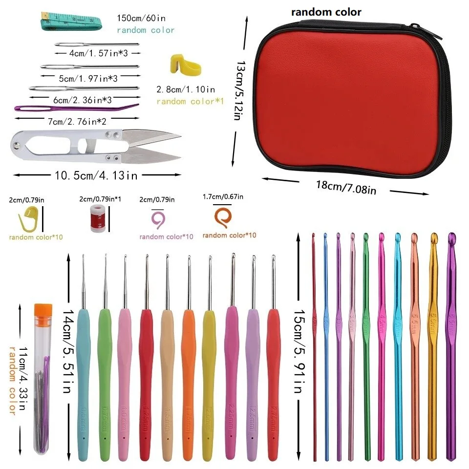 KRABALL Crochet Hooks Set DIY Steel Knitting Needles Stitches Knit Craft Scissors Markers Weaving Sewing Accessories Tools