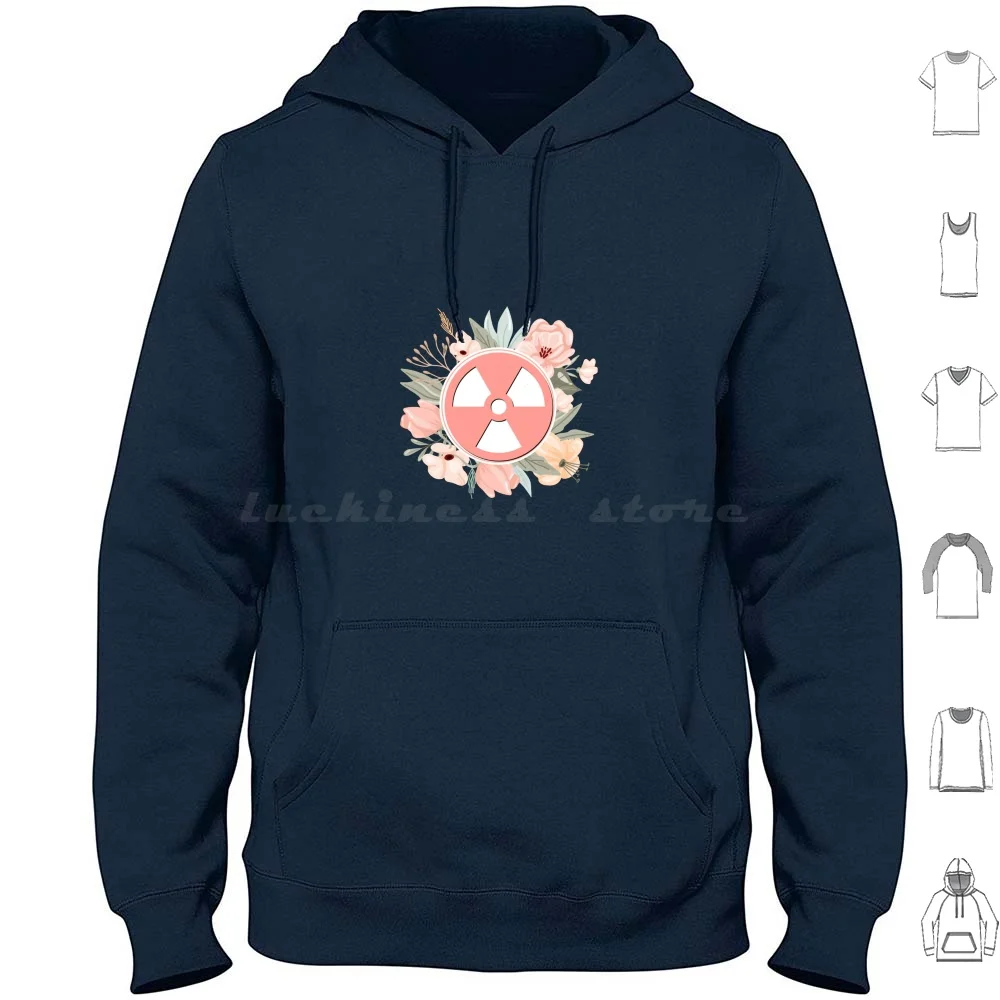 Pink Floral Radiation Warning Symbol Hoodie Cotton Long Sleeve Radiotherapy Cancer Radiation Therapy Radiation Therapist