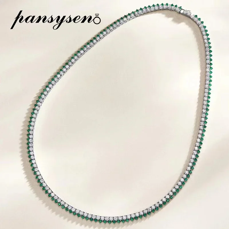 

Luxury 100% 925 Sterling Silver Emerald Simulated Moissanite Diamonds Women Tennis Chain Necklace Anniversary Gift Fine Jewelry