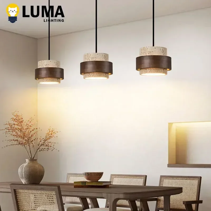 TechHPWabi Sabi Cave Stone Pendant Lamp, Yellow Travertine Chandeliers E27 Bulb For Kitchen Island