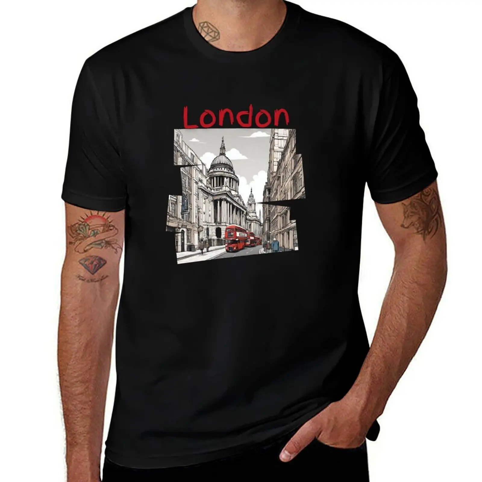 

Black and red London St Paul cathedral, red bus double-decker T-Shirt quick-drying sweat luxury clothes men