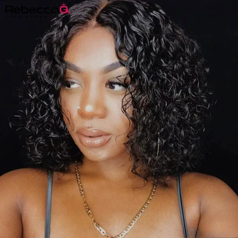 QVR Short Curly Bob Wig Glueless Human Hair Wig With Baby Hair For Women Brazilian Remy Natural Bob Hair Middle Part Lace Wig