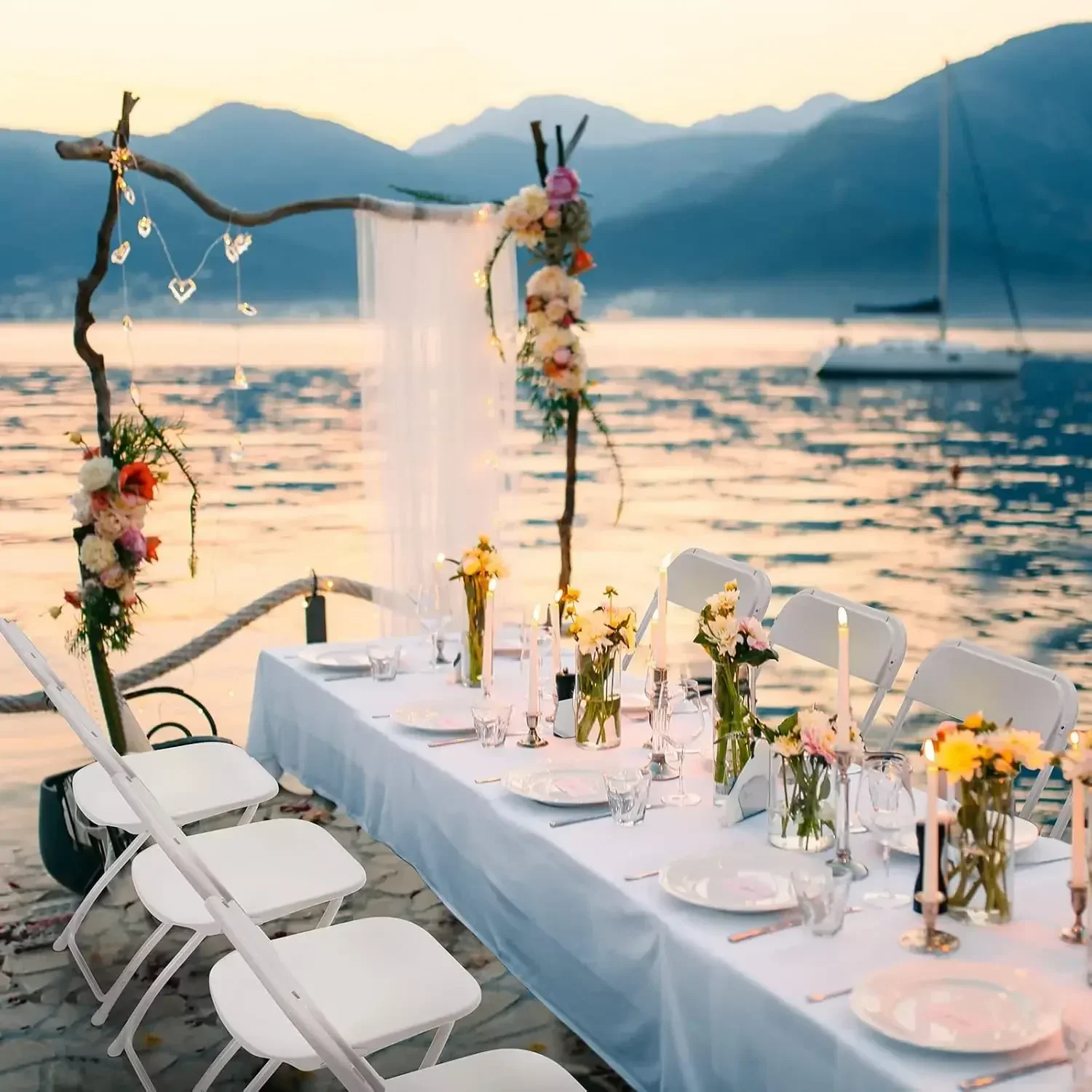 ข้อเสนอสุดพิเศษ! ระยะเวลาจำกัด! ชุดโต๊ะพับพลาสติกขนาด 6 ฟุต พร้อมเก้าอี้พับสีขาว 8 ตัว สำหรับปิกนิก งานอีเว้นท์ กิจกรรมกลางแจ้ง