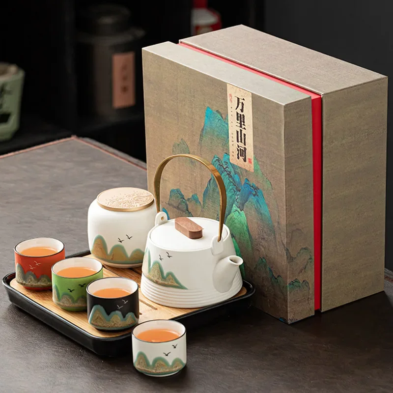 Forbidden City Chinese Ceramic Cultural and Creative Teacups and Teapots Practical Gifts for Elders Travel Kung Fu Tea Sets