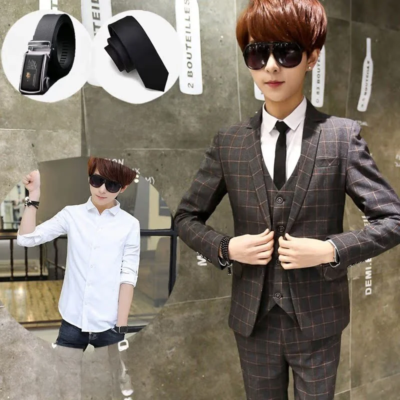 

Мужской молодежный костюм-тройка Slim Fit в корейском стиле для свадьбы, официальных мероприятий, модный, для студентов, повседневный, деловой