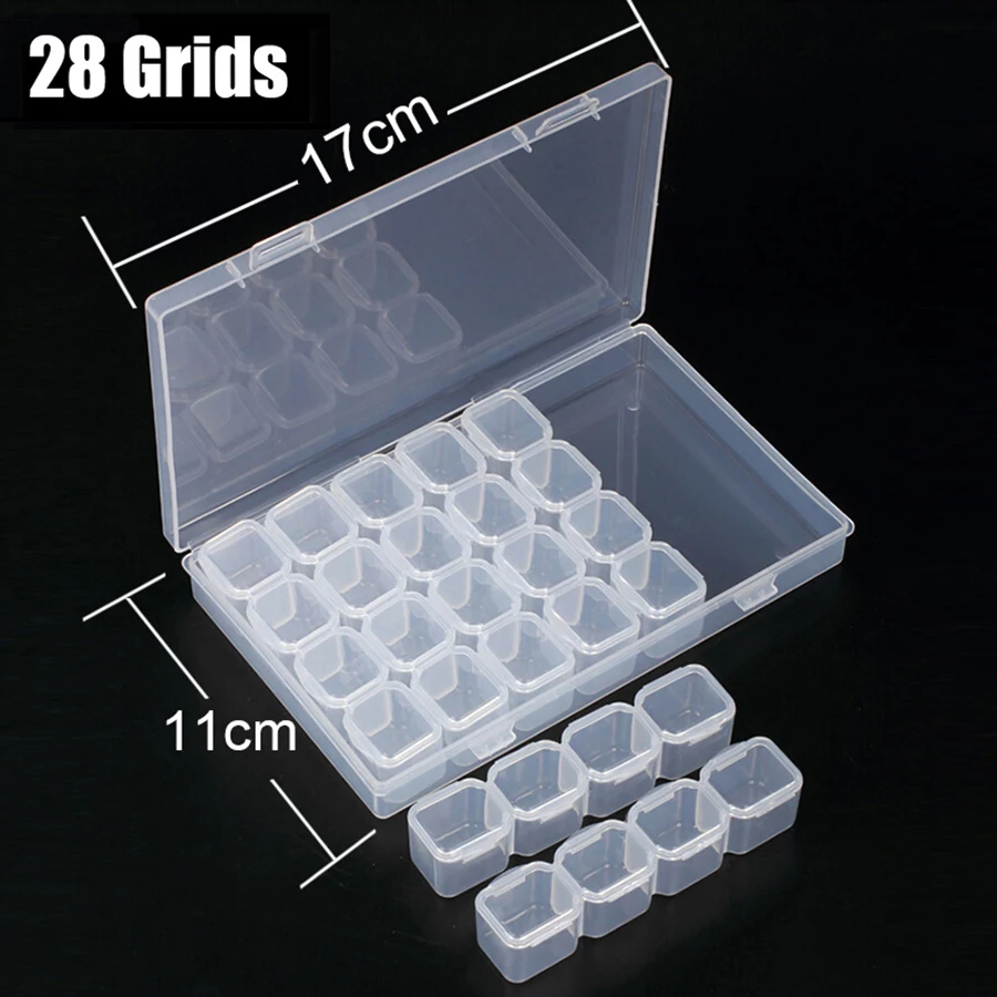 28/56 Girds Adjustable Plastic Storage Box With Label Sticker For Jewelry Nail Art Diamond Painting Accessories Container Boxes