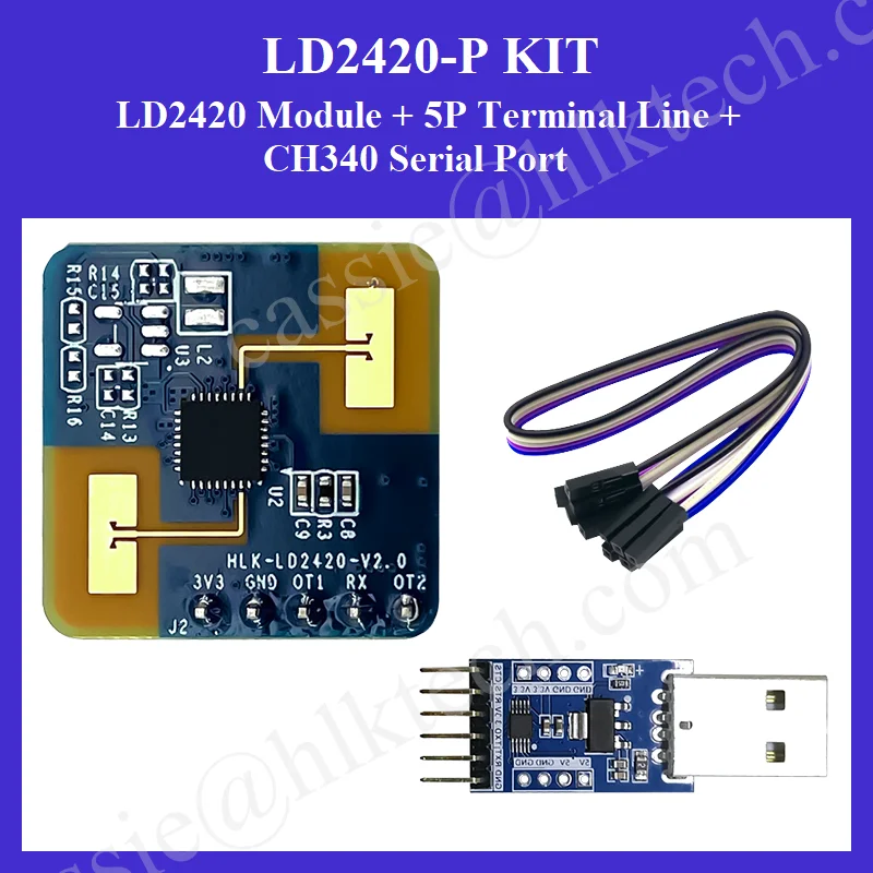 Factory hot sale HLK-LD2420 kit 3.3V 50mA high performance 24GHz radar sensor module with one transmitter and receiver antenna