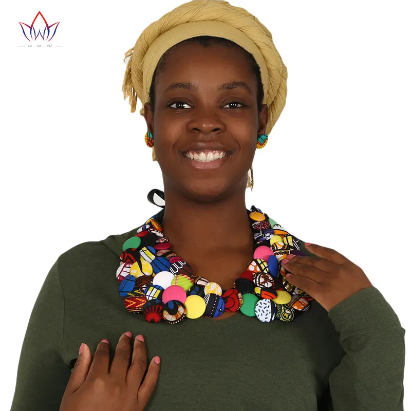 

BRW Ankara Handmade African Button Necklace Earrings Tribal Jewelry Ankara Necklace Earrings Sets Collor African Jewelry WYX13