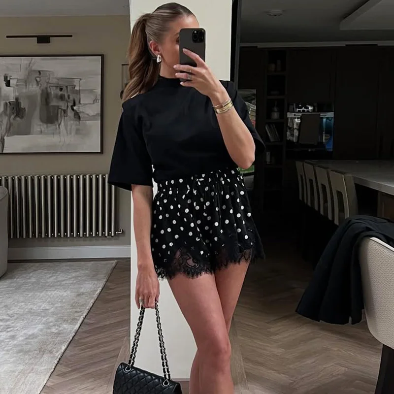 Ticketsx модные шорты в горошек женские кружевные лоскутные шорты на шнуровке контрастные шорты винтажные новые повседневные женские вечерние уличные шорты