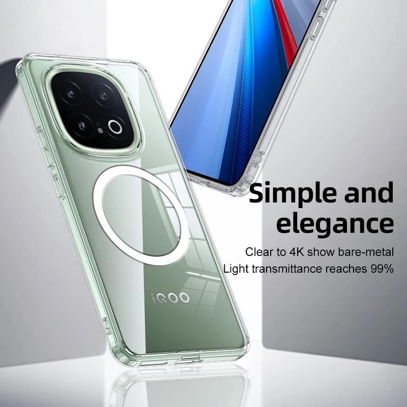 Per IQOO 12 13 Custodia per telefono con bordo magnetico in silicone morbido Adsorbimento di ricarica wireless Custodie per cover posteriore per PC opaca antiurto