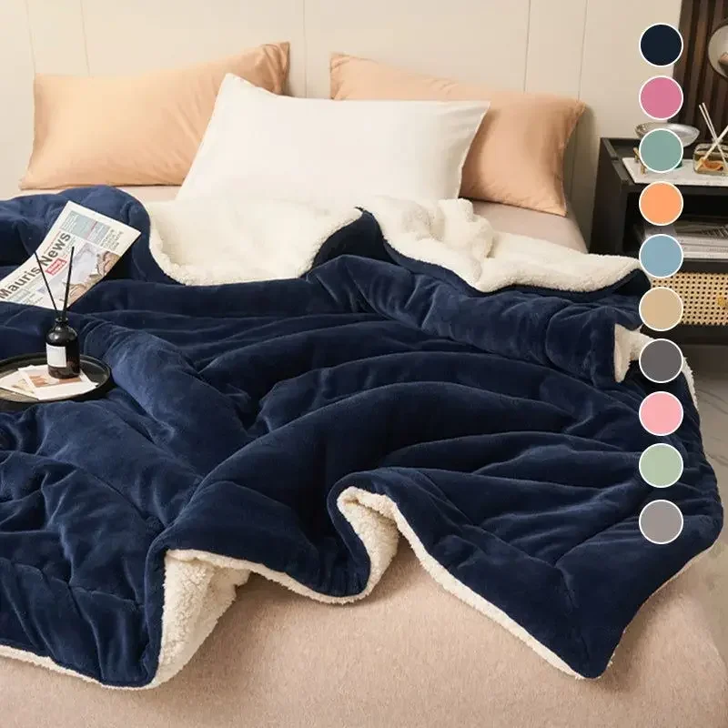 

Double Layer Thickened Lamb Plush Blanket Plush Fleece Plaids for Bed Sofa Warm Mantas Throw Blankets