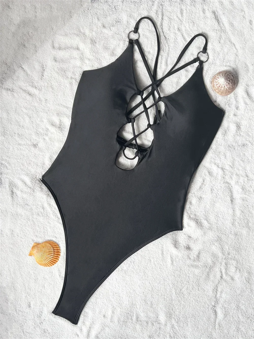 

Extreme String Monokini black Hollow Bikini Backless Bandage High Leg Swimsuit Vacation Swimwear Women Beach summer Bathing Suit