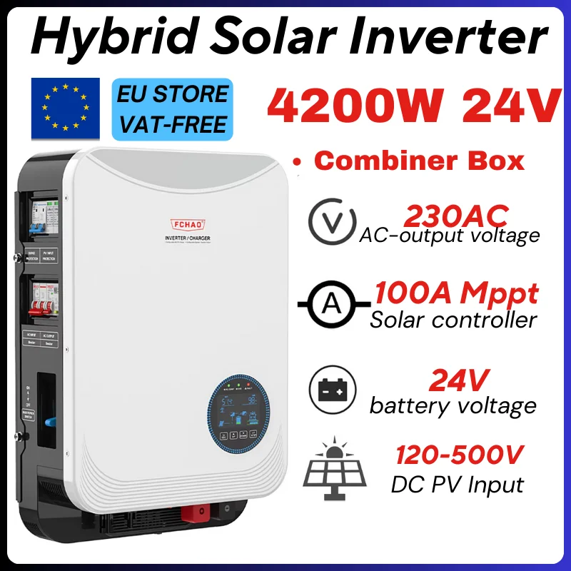 Fchao 4.2KW 24VDC Off Grid Hybrid Solar Inverter 100A MPPT with Breaker Combiner Box No Battery Working