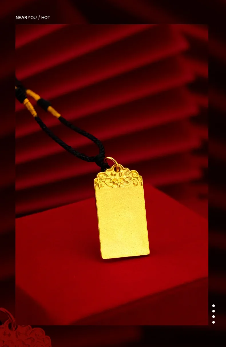 

9999 real gold 24K yellow gold No matter card pendant men's and women's ancient auspicious cloud necklace pendant