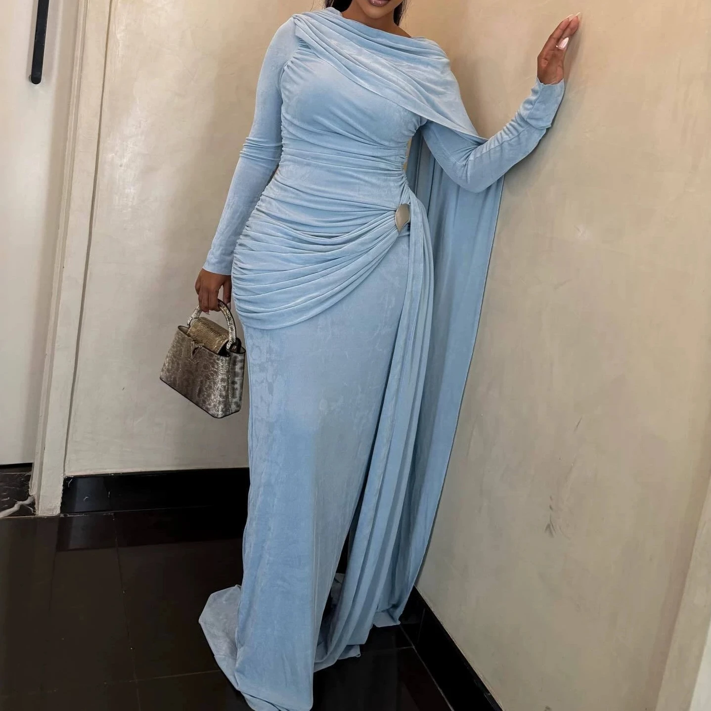 

Floor Length Dress Women Gown Dresses Sexy Vestidos Y2k Streetwear Full Sleeve Hip Wrap Elegant Tigth Waist Party Night 2026