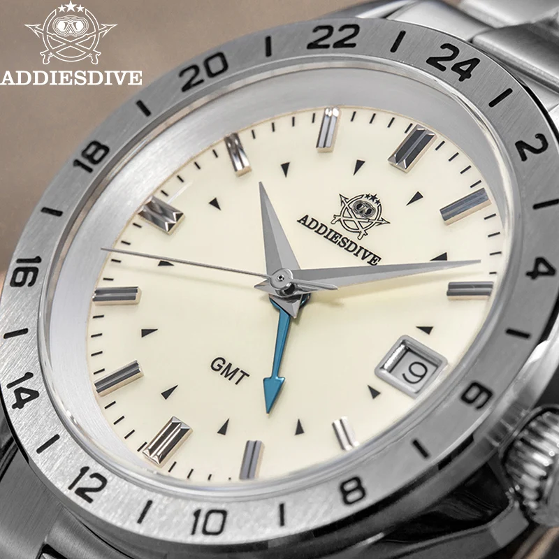 

ADDIESDIVE New AD2063 Sapphire GMT Quartz Watch For Men 38mm Stainless Steel Bezel Watches 20Bar Waterproof Diver relojes hombre