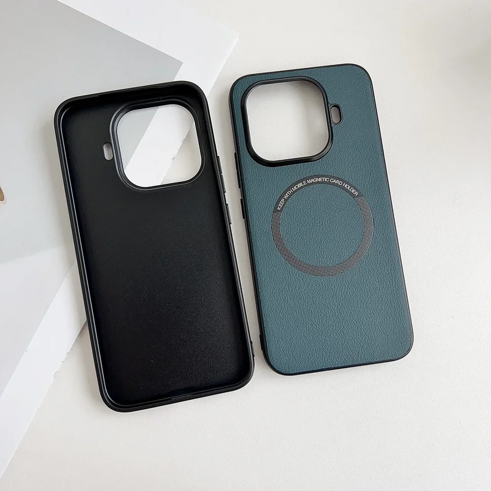 حافظة شحن لاسلكية مغناطيسية Magsafe لهاتف Xiaomi 15T Pro 15t 17 Pro Max 15 Ultra 15 14T Pro Mi أغطية جلد عادية فاخرة