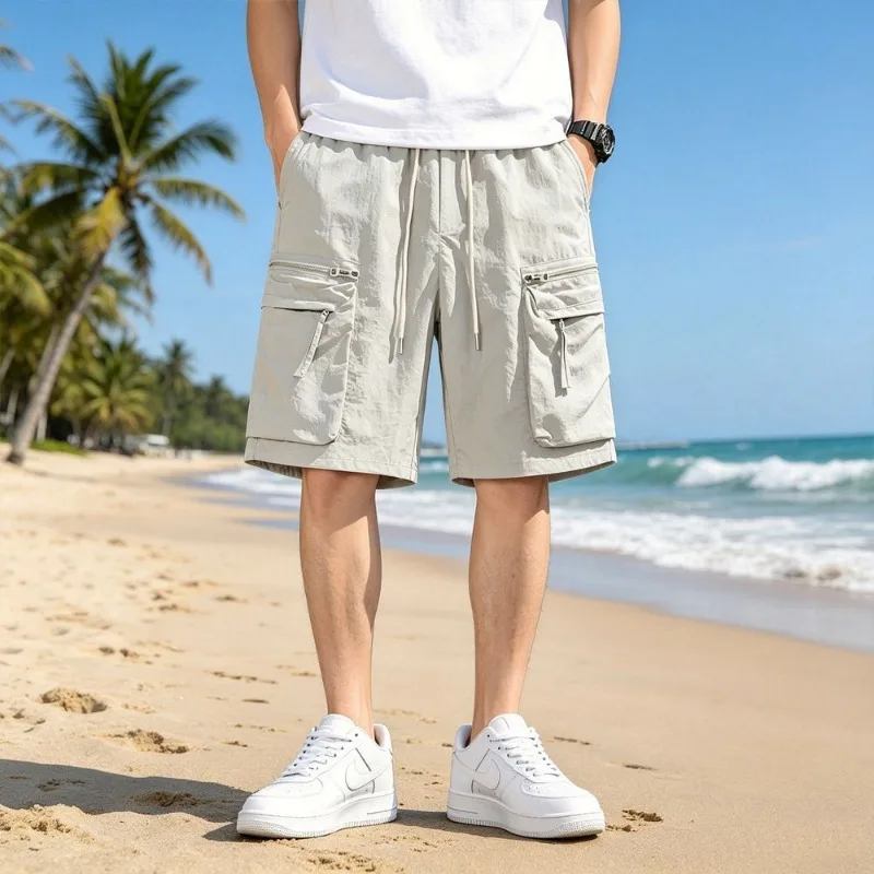 Men Ice Silk Quick Dry Cargo Shorts Loose Straight Casual Breathable Sports Five Point Shorts