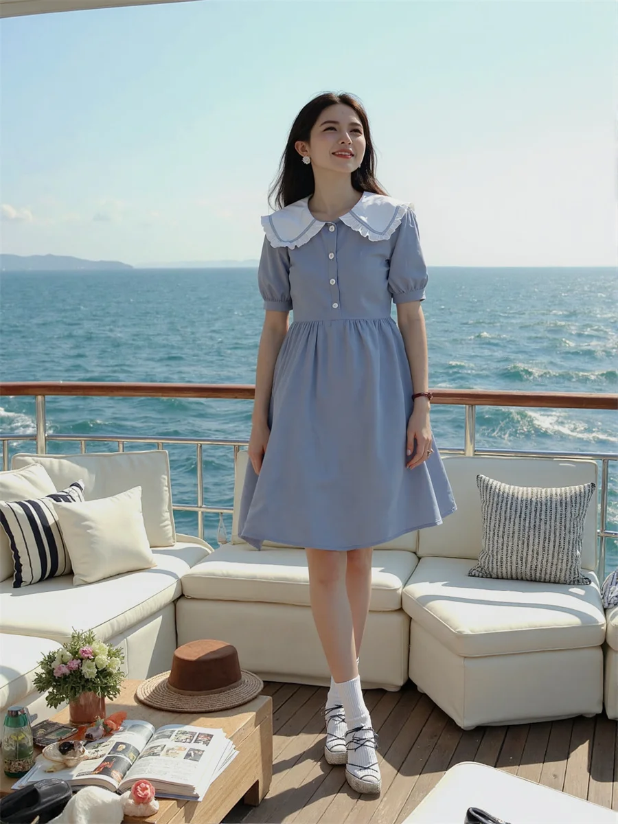 Robes d'été pour femmes, col Peter Pan, ample, plissée, plissée à la main, à volants, froncée, smockée, à plusieurs niveaux