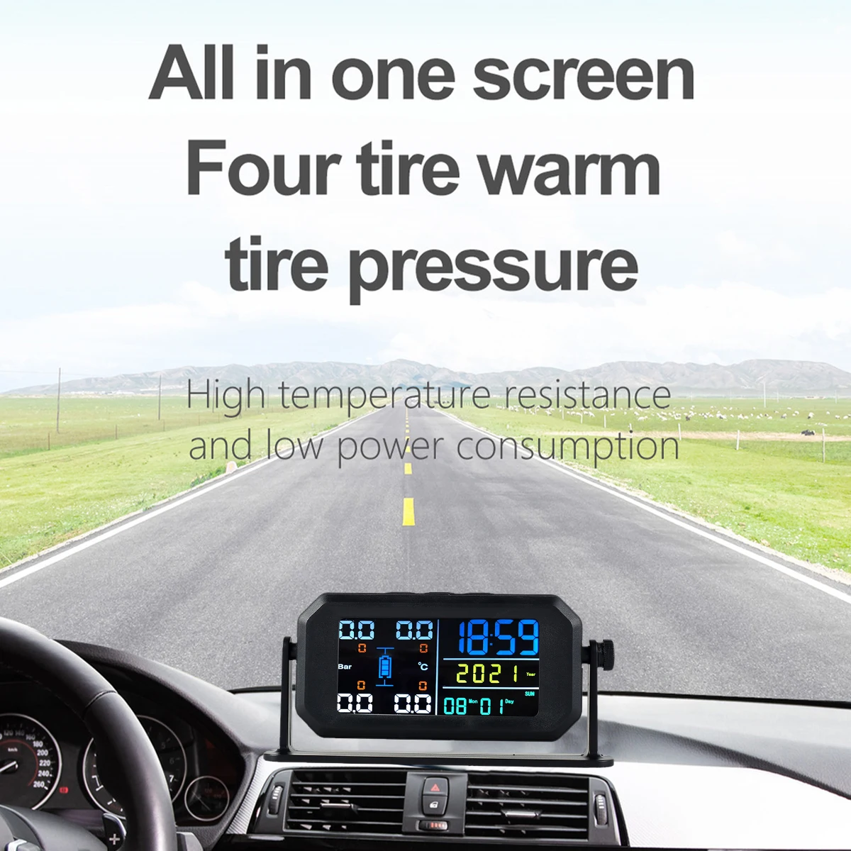 Tire Pressure Monitoring System Solar & USB Powered Tire Pressure Monitor IPX7 Waterproof Real-Time Tire Pressure Sensor