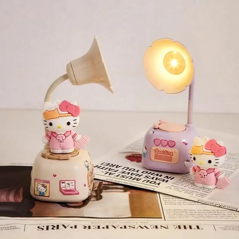 Sanrio Kawaii Cute Hello Kitty Night Light Phonograph Limited Edition Figure Room Decoration Girls Children's Toys Holiday Gift