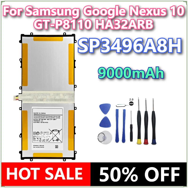 

Brand New SP3496A8H 9000mAh Replacement Battery For Samsung Google Nexus 10 GT-P8110 HA32ARB Tablet batteria+Tools
