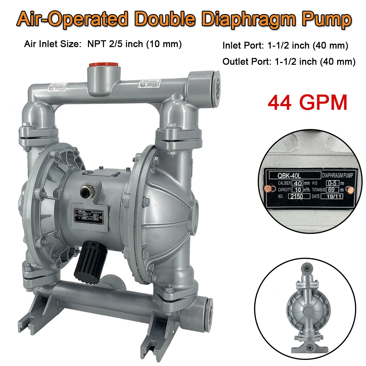 Air-Operated Double Diaphragm Pump Petroleum Diaphragm Transfer Low Viscosity Pneumatic Pump Fluids 1-1/2