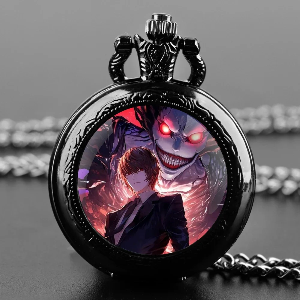 أنيمي مذكرة الموت زجاج قبة ساعة جيب المرأة قلادة قلادة ساعة رجالية كرونوغراف هدية للأصدقاء Reloj De Bolsillo