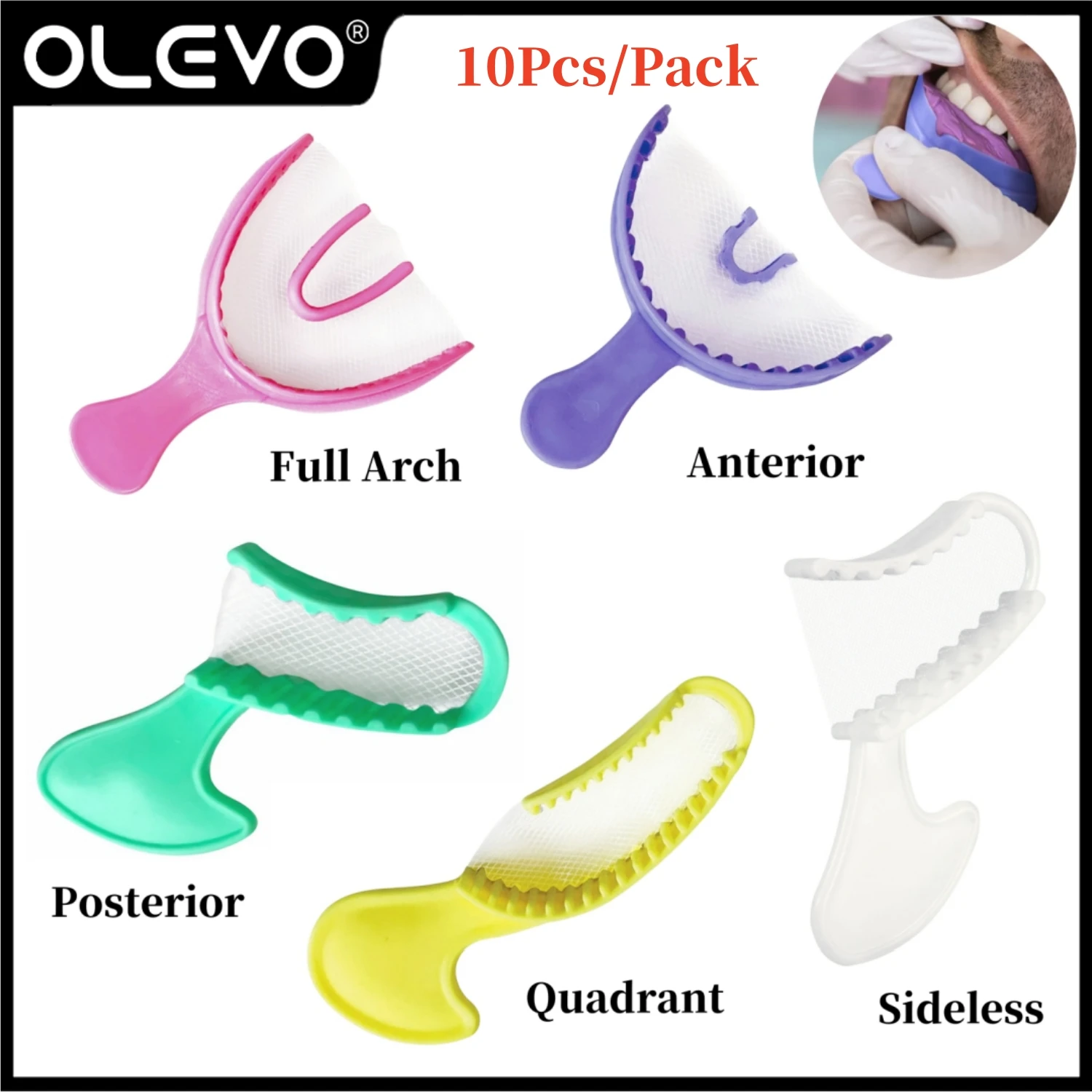 

10Pcs/Pack Dental Bite Impression Trays Disposable Implant Tray with Net Colorful Plastic Teeth Holder Dentistry Oral Care Tools