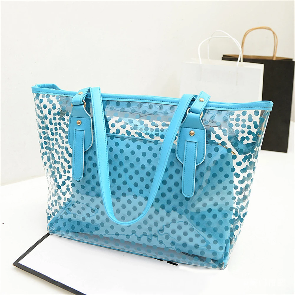 Large Transparent Shoulder Shopper Bag for Women Candy Color Round Dot Decor Fashion Beach Bags Crossbody Reusable Travel Bags