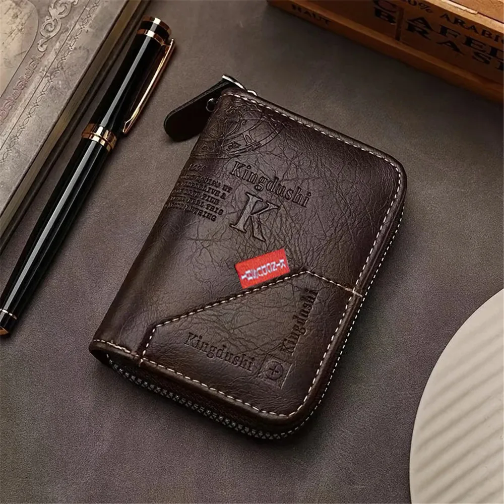 Vintage PU-Leder Slim Wallet - Reißverschluss RFID-Blockierung 11-Fach Kartenhalter Klassische Unisex-Geldbörse für Tägliches Pendeln Kartenorganizer – Detail 5