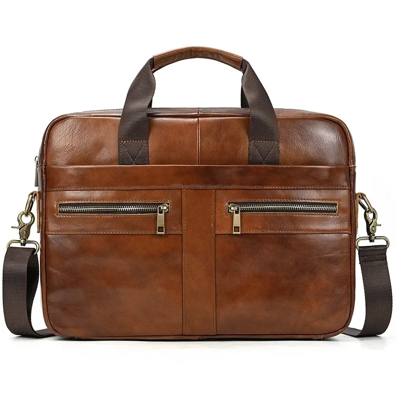 Men's Leather Briefcase, Large Capacity Retro Business Shoulder Messenger Bag, Portable Notebook Computer Bag