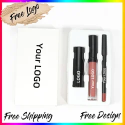 Private Label Lip Set Three-piece Lip Liner Matte Lipstick Lip Gloss Moisturizing Long-lasting High Pigment Lip Kit Wholesale