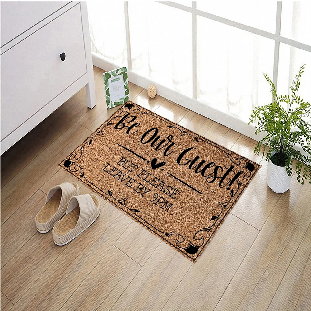 

Funny Welcome Mats for Front Door, Rubber Outdoor Entry Doormat, Home Decor,Be Our Guest But Please Leave by 9 Pm